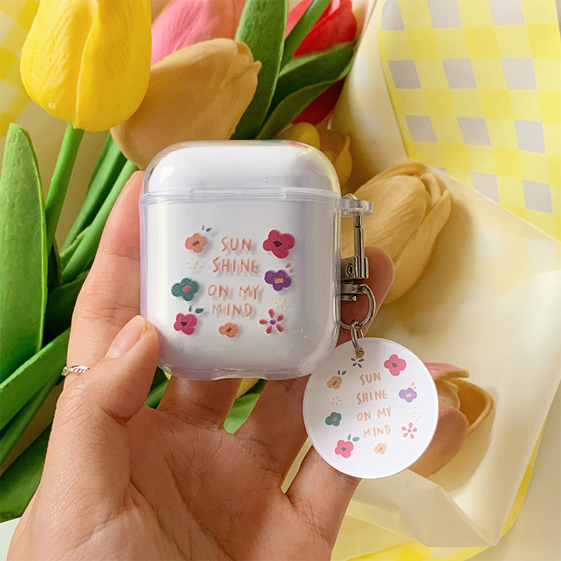 Tiktok Make Me Buy Cute Pattern Flower Wireless Earphone Case with  Keychain Pendant Shockproof Headphone Case Cov
