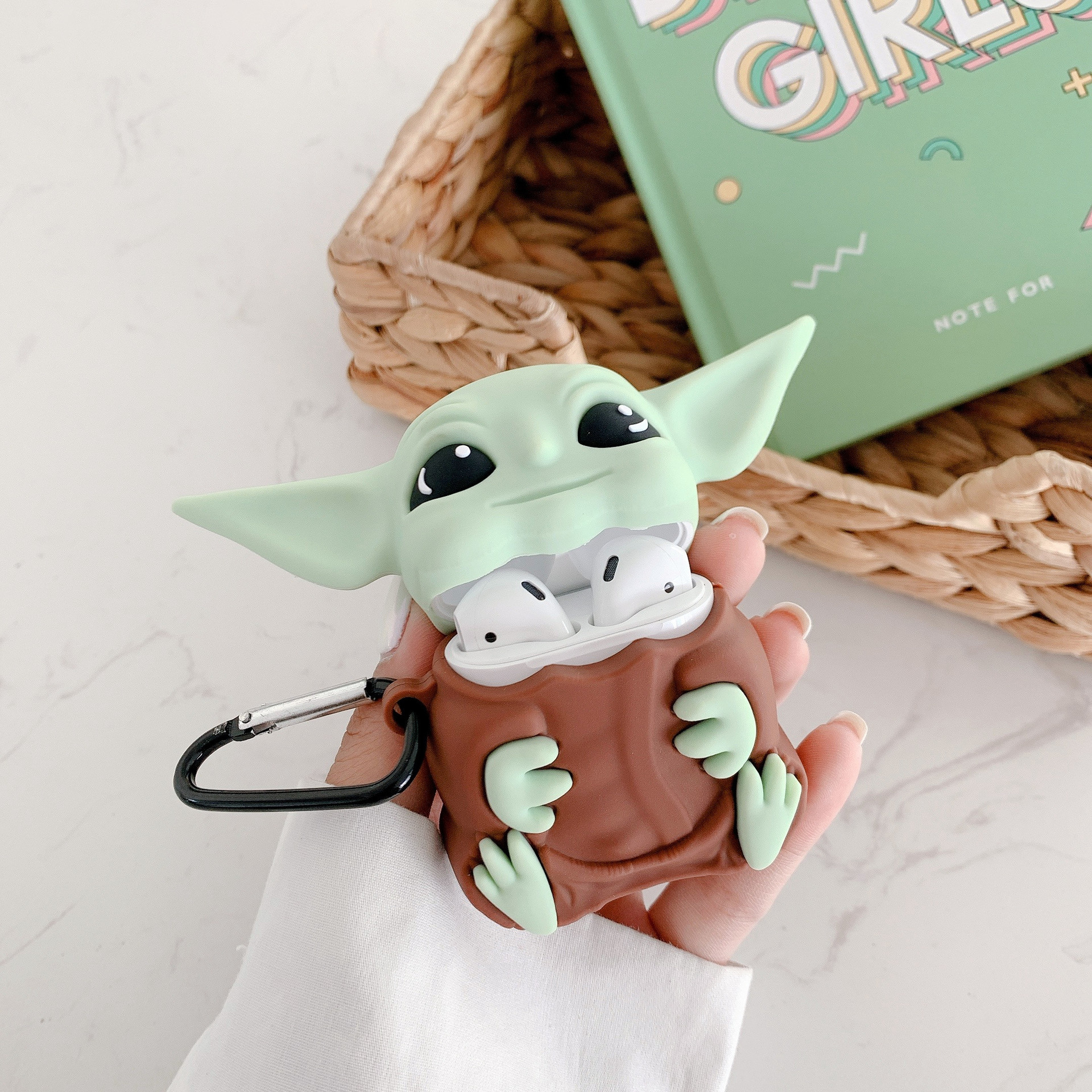 3D Cartoon Cute Wireless Earphone Case Silicone Charging Headphones Case Protective Cover Baby Yoda Case for AirPods 1 2