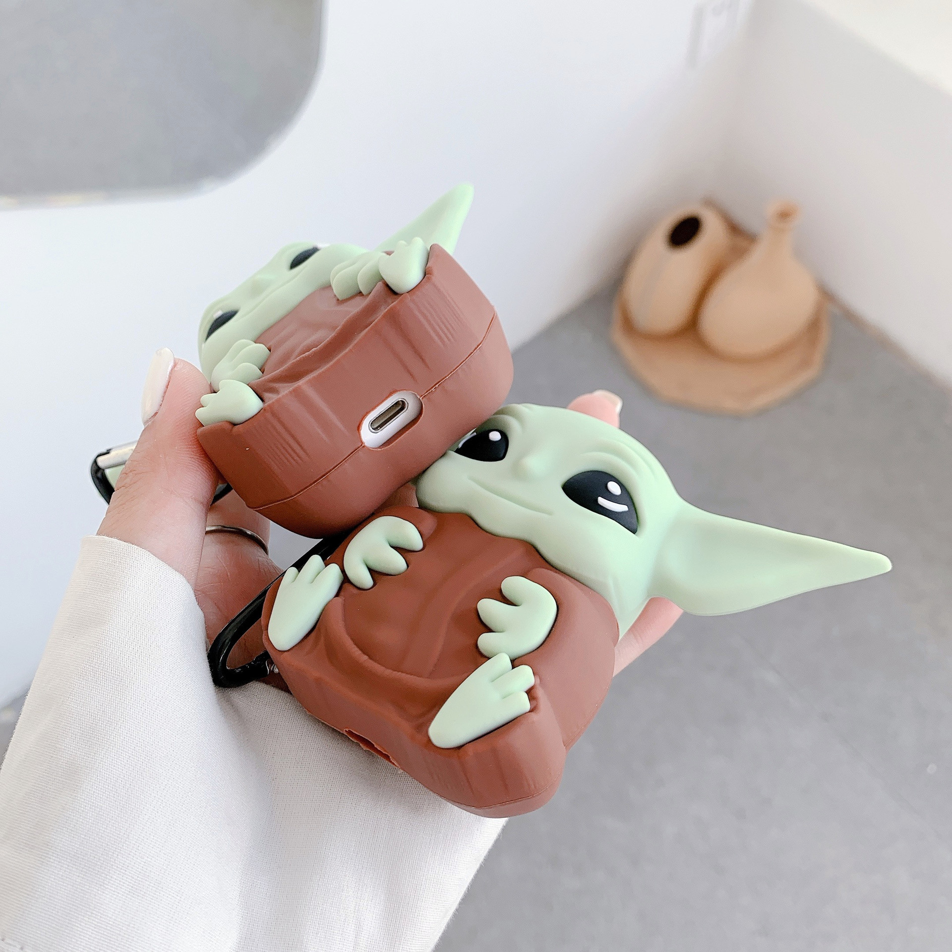 3D Cartoon Cute Wireless Earphone Case Silicone Charging Headphones Case Protective Cover Baby Yoda Case for AirPods 1 2