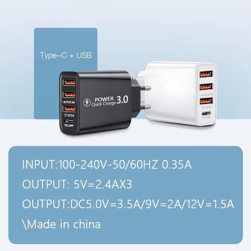 Travel Charger US Regulation EU Regulation UK Regulation 3USB+Type-C Charging Head 3USB+PD Multi-Mobile Phone Adt Charge