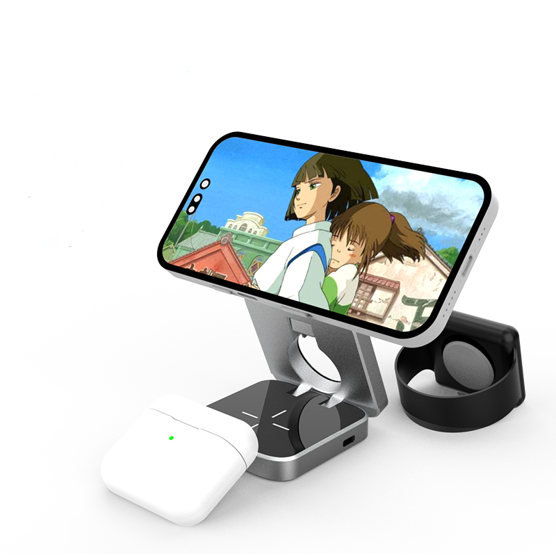 Portable Qi 15w 3 in 1 Foldable Wireless Charger Mobile Phone Holder Magnetic Magsafes Folding Fast Charging Station Sta