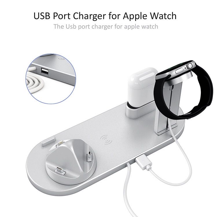Smart phone wireless charger 5-in-1 multi-functional charging base For Apple watch mobile phone holder