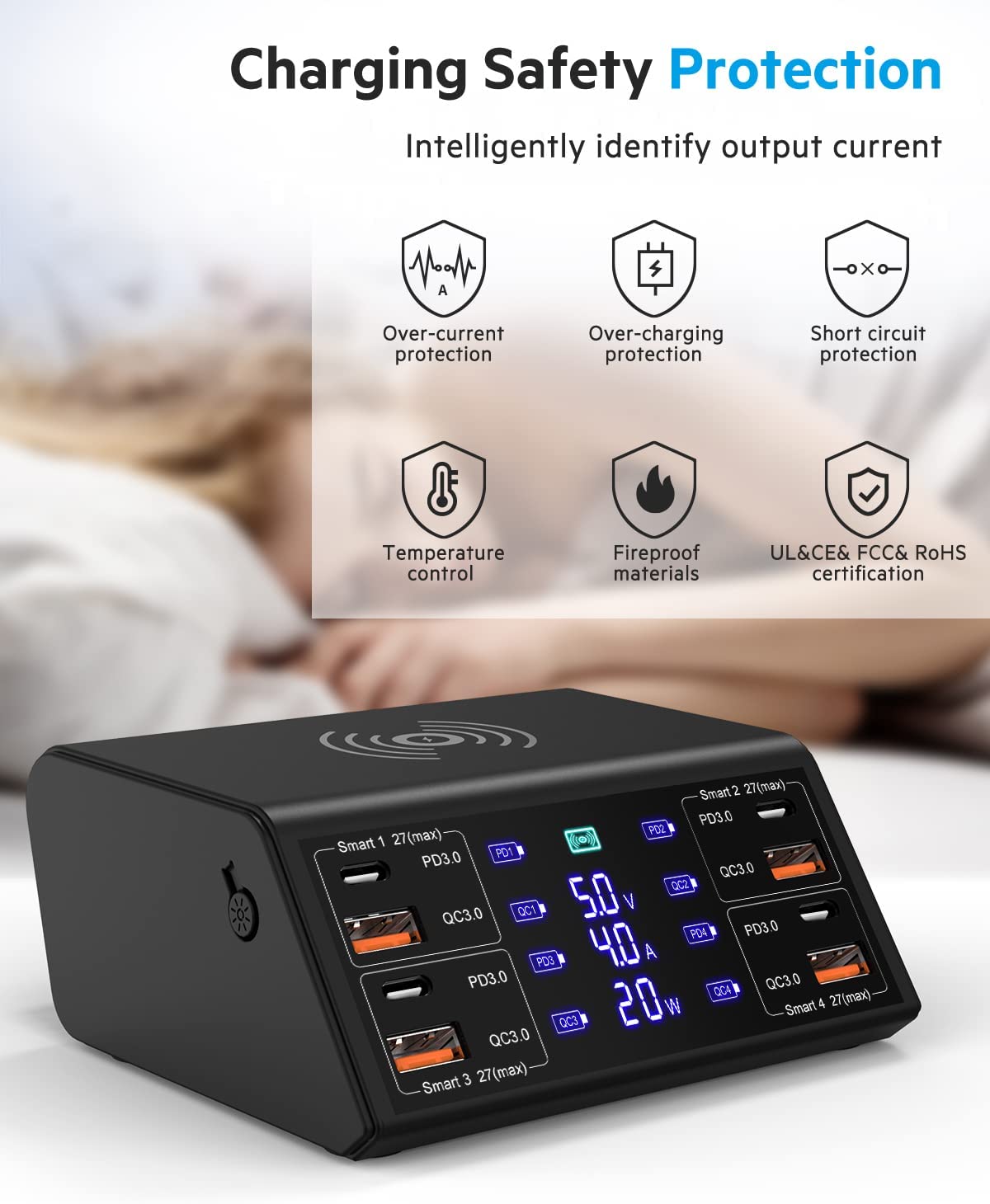 multifunction chargers High Power 100W 8-Ports CE/FCC/ROHS Multiple Usb C Charger Mobile Phone Charging Station