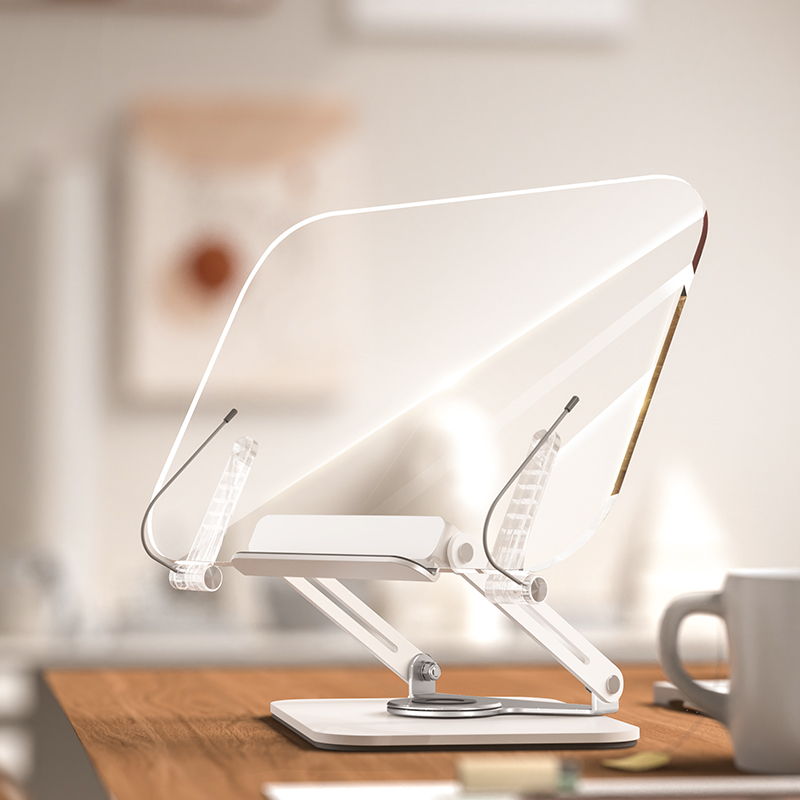 Boneruy R15 NEW Arrivals Metal Aluminum Alloy Transparent Clear Acrylic Reading Stand 360 Rotate Adjustable Folding Book