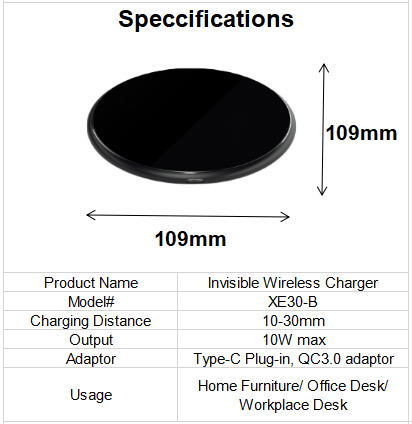  Design Phone Accessories 30MM Under Table Wireless Charging Transmitter 10W