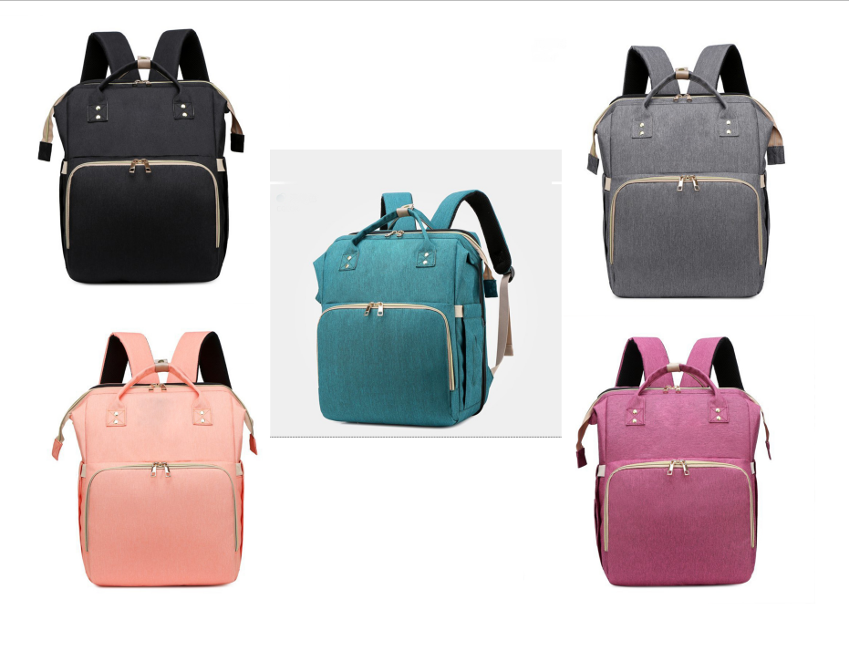 2020 new design portable leather pink maternity bags small  printed  diaper baby bags for mothers with bed