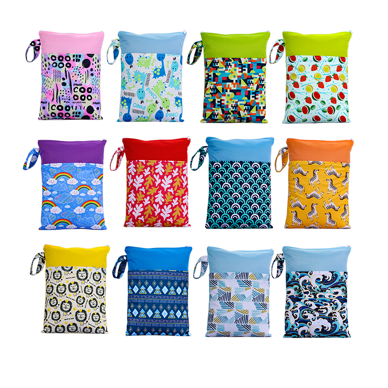 Reusable baby cloth diaper wet bags Printed Waterproof  Baby Diaper Wet Dry Bags wet clothes bag