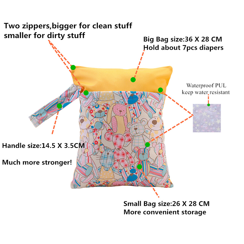 Reusable baby cloth diaper wet bags Printed Waterproof  Baby Diaper Wet Dry Bags wet clothes bag