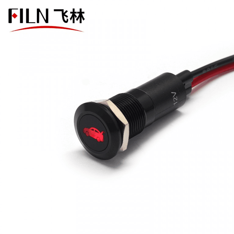 FILN 12V LED Car Boat LED Warning Dashboard Signal Lights Instrument Pilot light 12mm Waterproof Lamp Black Chrome finis