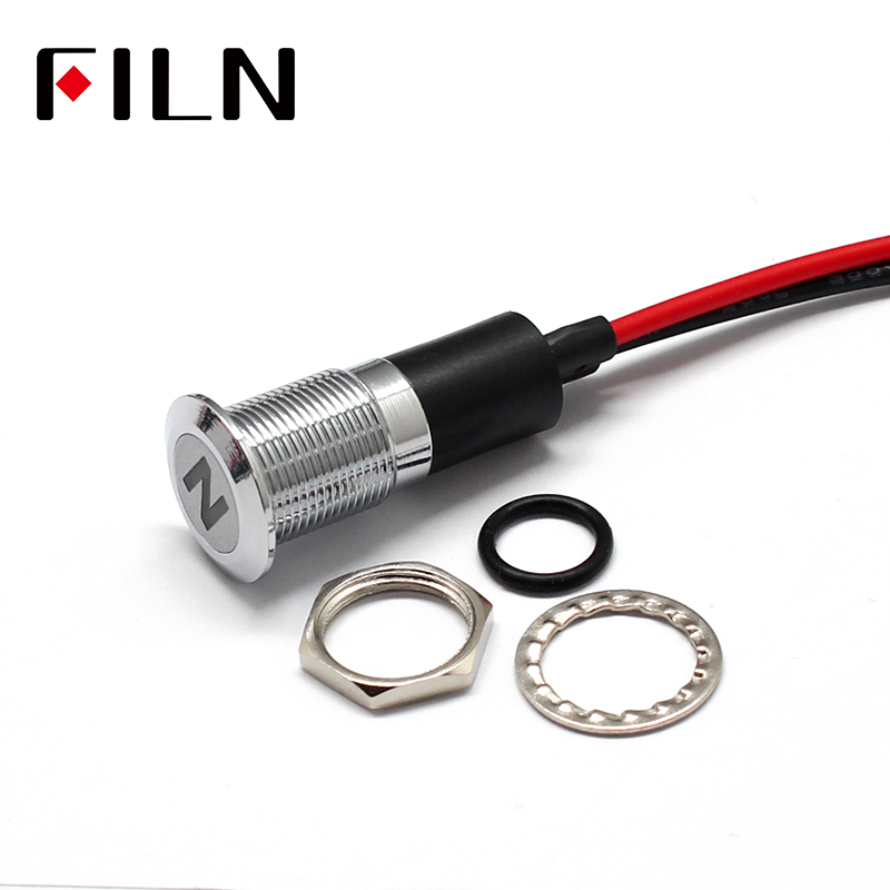 FILN 12V LED Car Boat LED Warning Dashboard Signal Lights Instrument Pilot light 12mm Waterproof Lamp Black Chrome finis
