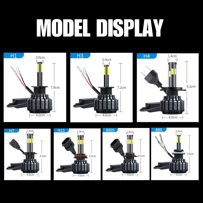 6000K 200W Car Light H8 H3 H7 H9 26000LM 9006 / HB4 9005 / HB3 H4 H11 h1 6/6 Super Bright Led Headlight Bulb Car Light 1