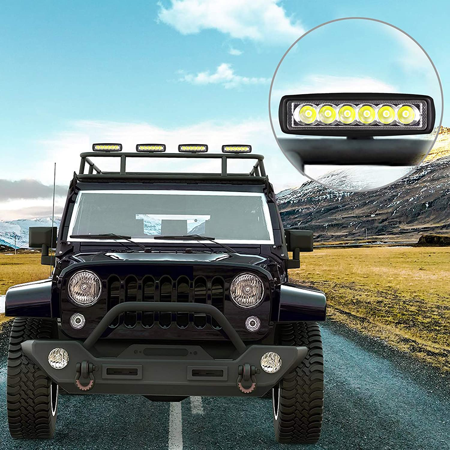 6" 18W Led Work Spot Light Bar Beam Lamp Slim 12V 24V for Car Truck Boat SUV ATV 4WD Offroad auto lighting system