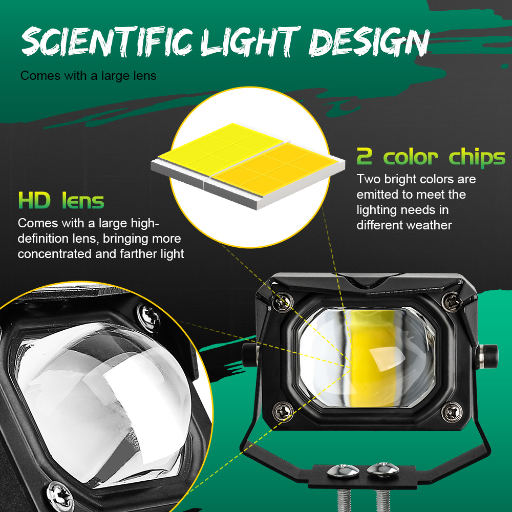 Motorcycle Lighting System   Yellow White Flashing Truck Fog Lights Mini 2.6'' Automotive Led Work Light