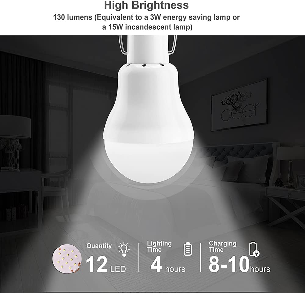Solar Light Bulb Outdoor 130LM Portable Solar Powered Led Bulb Light for Chicken Coops Shed Hiking Fishing Camping Tent 