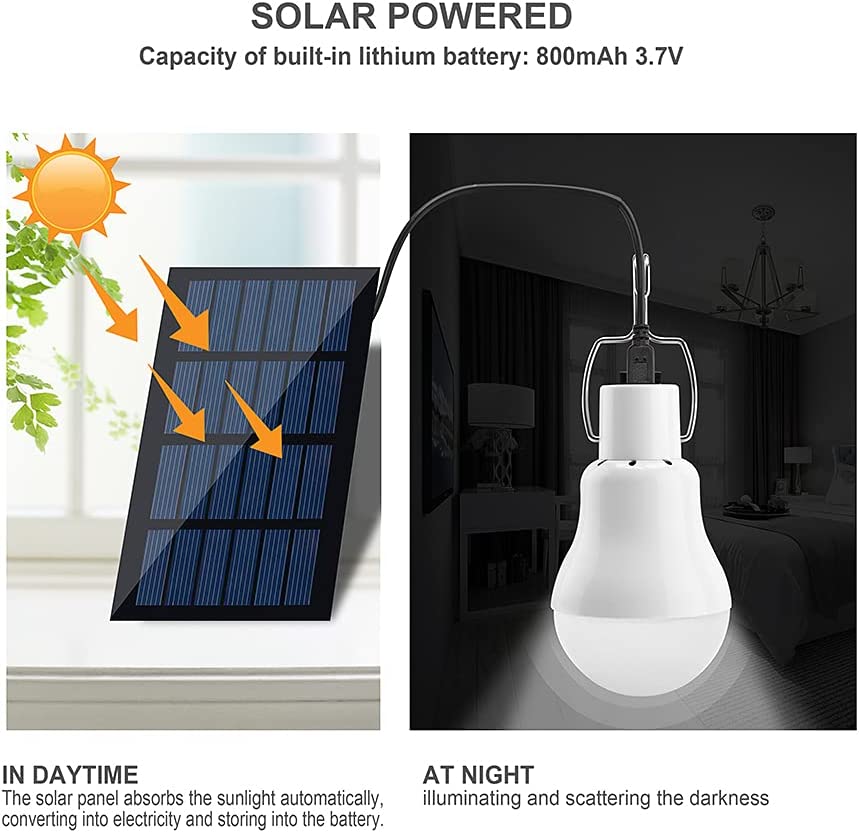 Solar Light Bulb Outdoor 130LM Portable Solar Powered Led Bulb Light for Chicken Coops Shed Hiking Fishing Camping Tent 