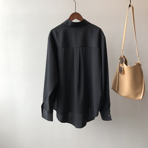 Women White Simulated silk  Shirt Tops Lady Long Sleeve Office Ladies satin blouse blusas women's blouses & shirts