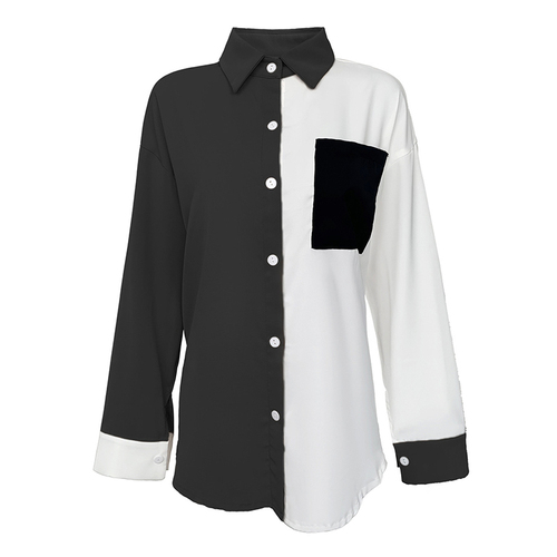 TWOTWINSTYLE Women's Blouses & Shirts Patchwork Colorblock Loose Casual Women's Blouses