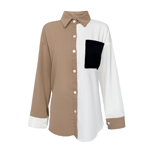 TWOTWINSTYLE Women's Blouses & Shirts Patchwork Colorblock Loose Casual Women's Blouses