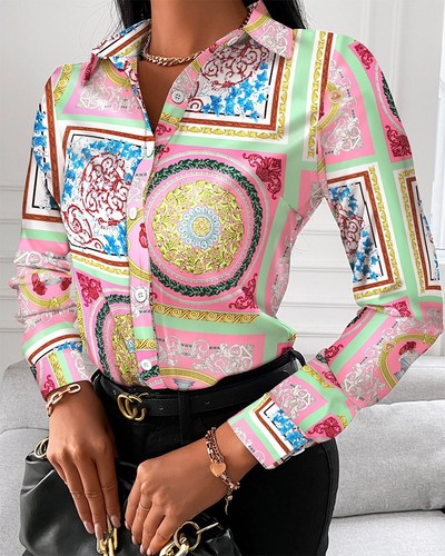  Ladies Chiffon Shirts Women Printing Graphic Polyester Blouse Plus Size Women's Blouses & Shirts