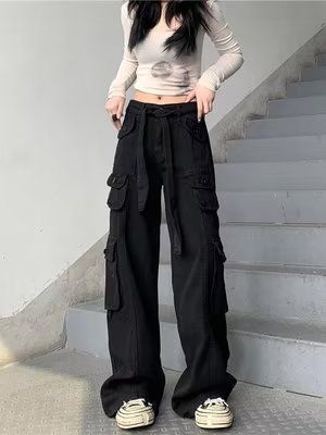 women cargo pants women's trousers High waist loose casual trousers vintage lady multi pocket streetwear straight Wide l