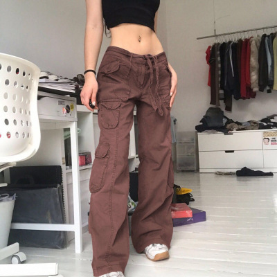 women cargo pants women's trousers High waist loose casual trousers vintage lady multi pocket streetwear straight Wide l