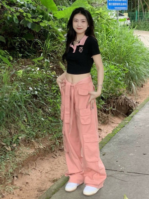 women cargo pants women's trousers High waist loose casual trousers vintage lady multi pocket streetwear straight Wide l