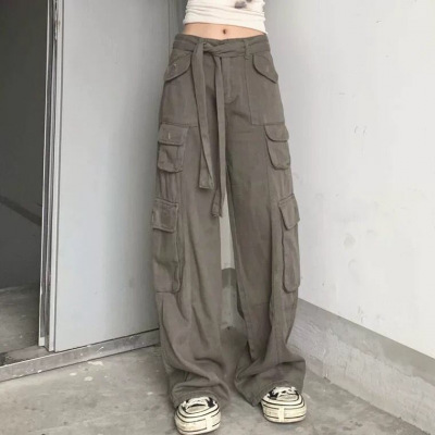 women cargo pants women's trousers High waist loose casual trousers vintage lady multi pocket streetwear straight Wide l
