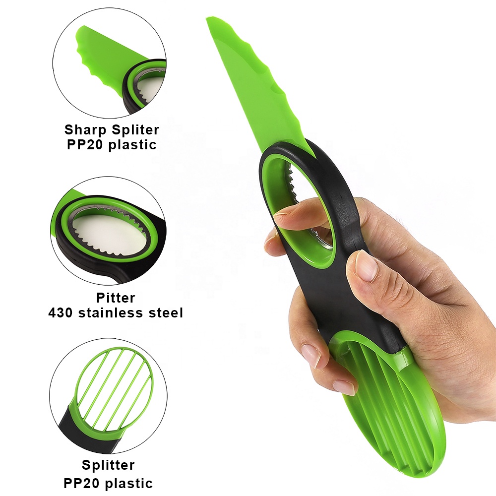 IN STOCK Cortador Aguacate Kitchen Gadgets 3 in 1 Plastic Avocado Cutter Knife Corer Avocado Slicer