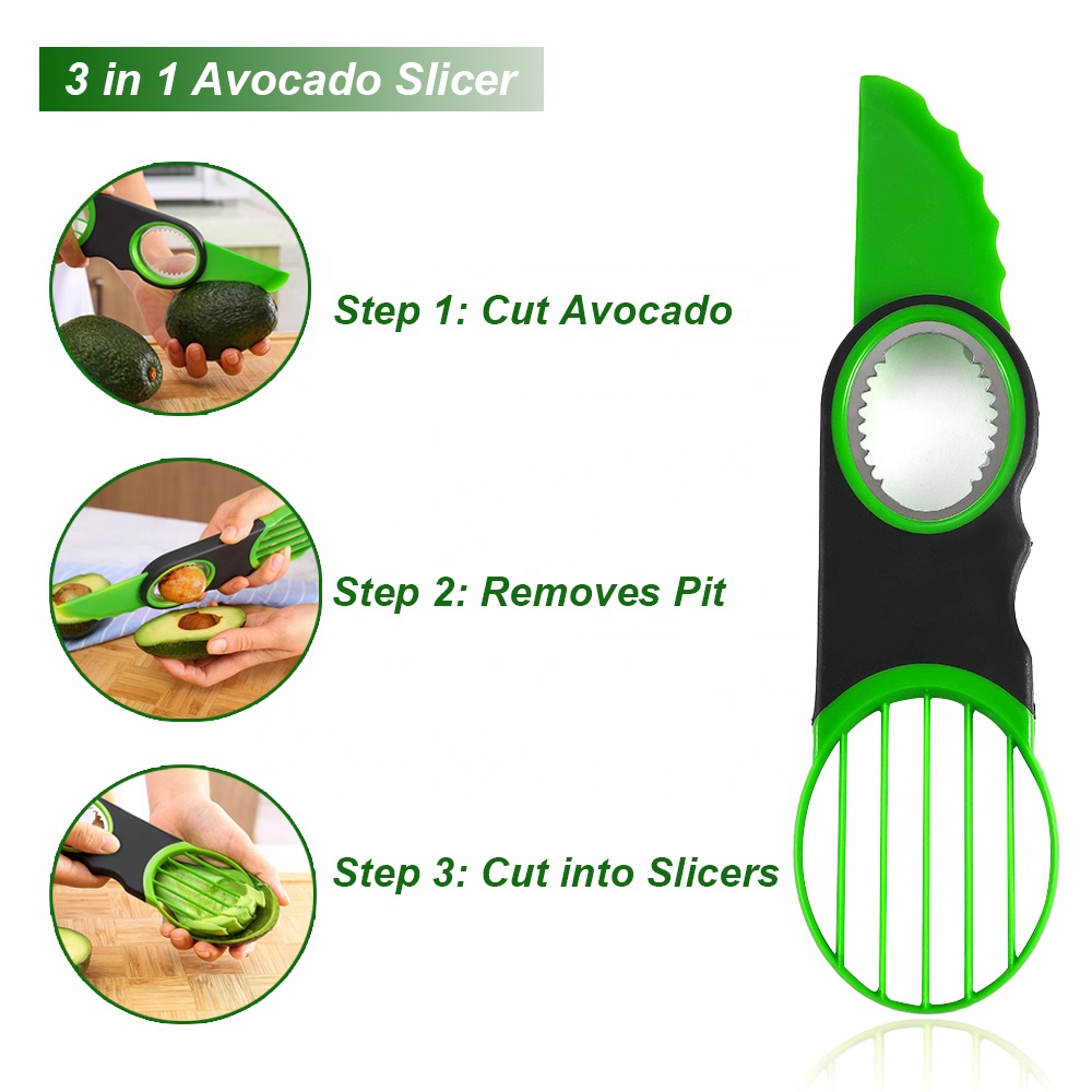 IN STOCK Cortador Aguacate Kitchen Gadgets 3 in 1 Plastic Avocado Cutter Knife Corer Avocado Slicer