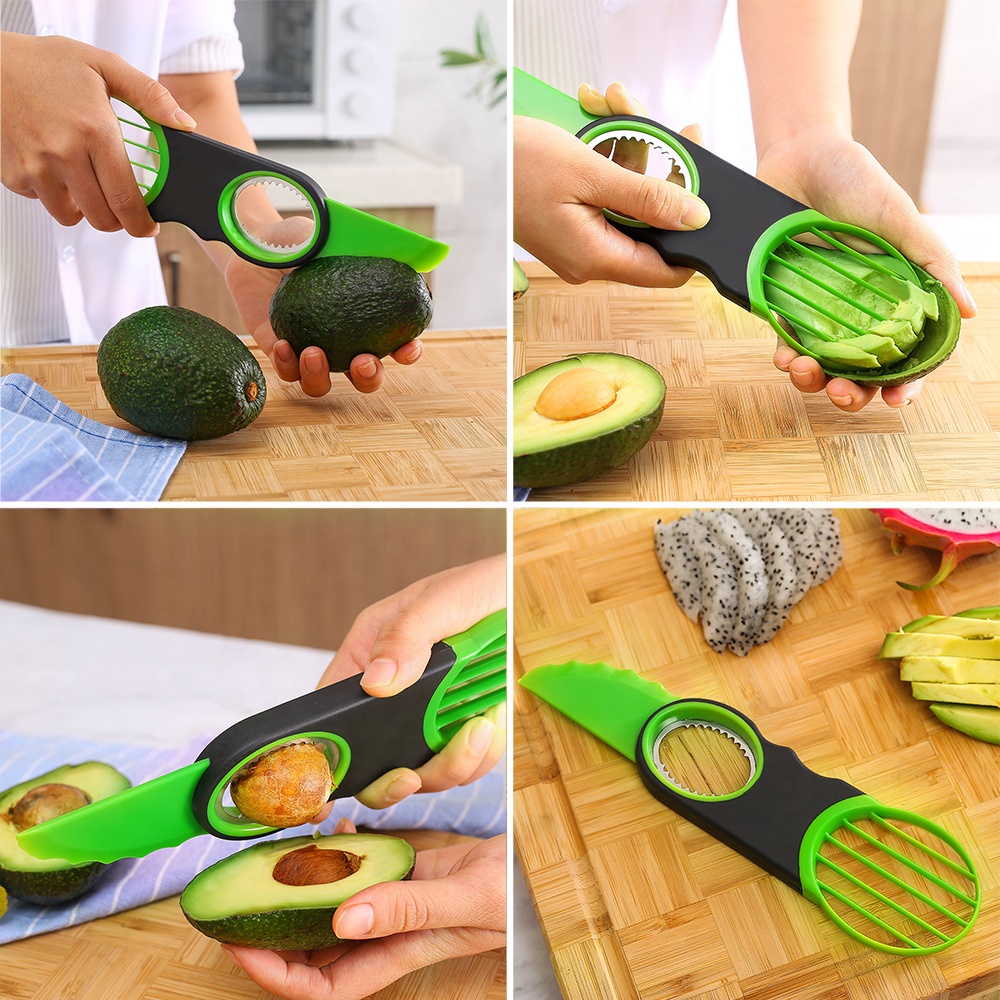 IN STOCK Cortador Aguacate Kitchen Gadgets 3 in 1 Plastic Avocado Cutter Knife Corer Avocado Slicer