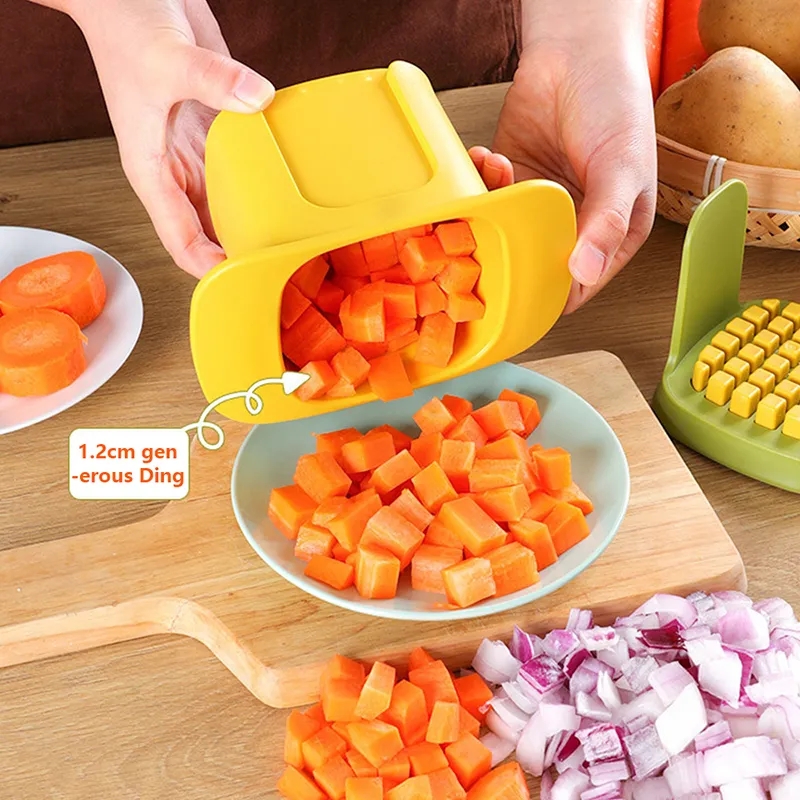 All in One Vegetable Chopper & French Fries Cutter Manual Kitchen Tool for Onion Dicing, Cucumber Slicing