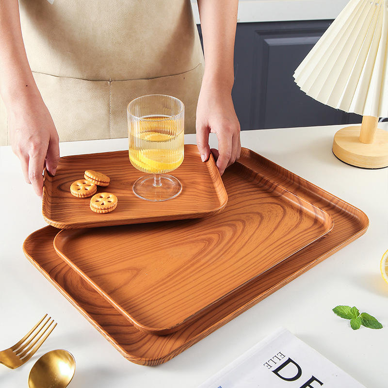 Cross border ins tray Nordic style wood grain tea tray living room cup