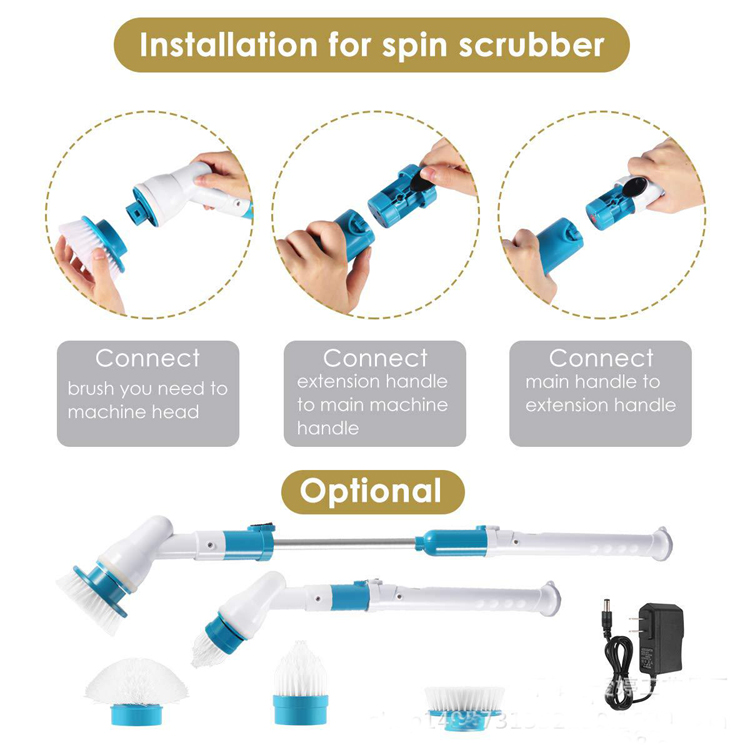 Portable Electric Spin Scrubber Power Cleaning Brush Bathroom Floor Scrubber Cordless Shower Cleaner