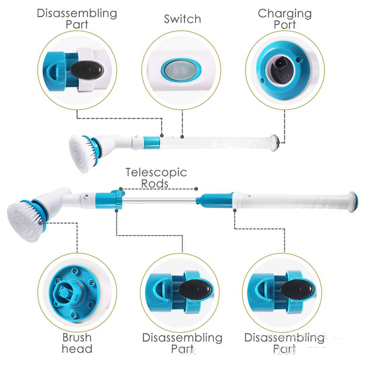 Portable Electric Spin Scrubber Power Cleaning Brush Bathroom Floor Scrubber Cordless Shower Cleaner