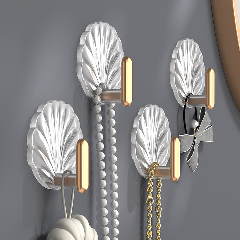 Light luxury Self-adhesive Hook Free Punching Seamless Paste Household Scallop shaped Plastic Hook hanger Sets