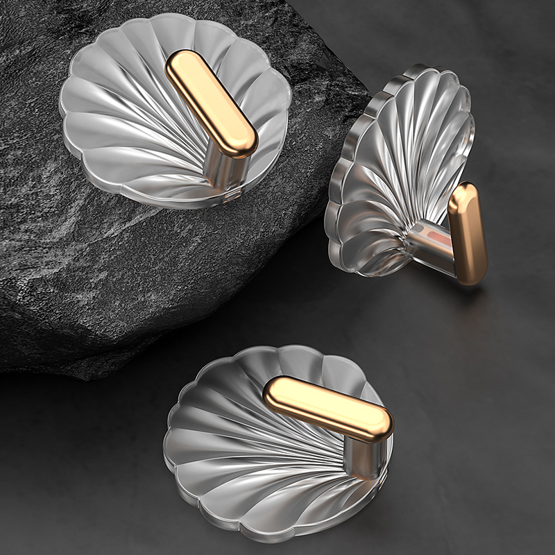 Light luxury Self-adhesive Hook Free Punching Seamless Paste Household Scallop shaped Plastic Hook hanger Sets