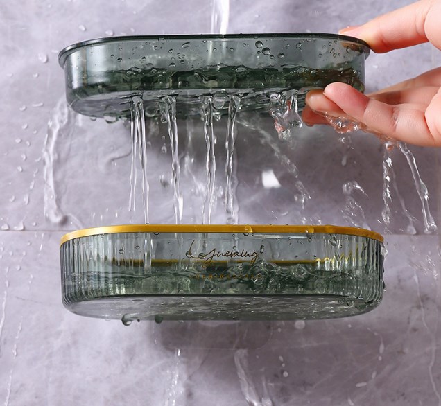 MZL Wall-Mounted Drain Soap Box Household New Toilet Soap Double-Layer Shelf Light Luxury Without Punching