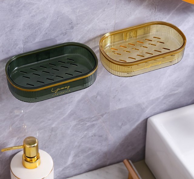 MZL Wall-Mounted Drain Soap Box Household New Toilet Soap Double-Layer Shelf Light Luxury Without Punching