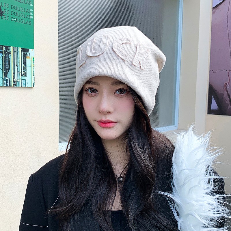 High Quality Ladies Solid Color Letters Fashion  Hat Versatile Warm Knitted Winter Wool Hat 3m Hat