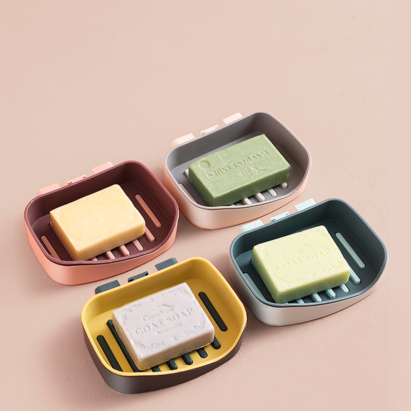 Nordic Minimalist Style Low Price Bathroom Organizer Wall-mounted Punch Free Double Layer Soap Box with Drain Pan