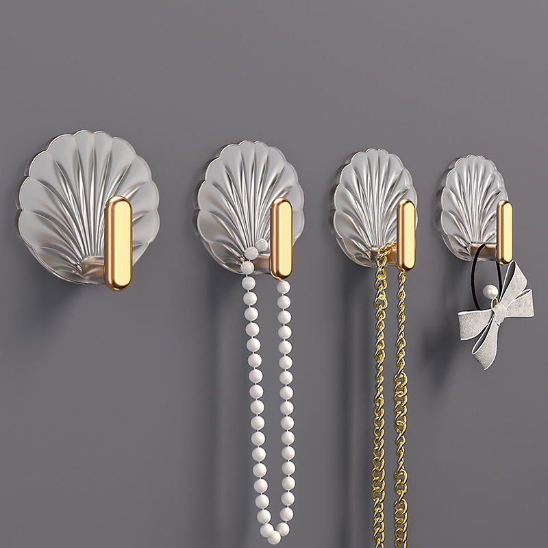 Light luxury Self-adhesive Hook Free Punching Seamless Paste Household Scallop shaped Plastic Hook hanger Sets