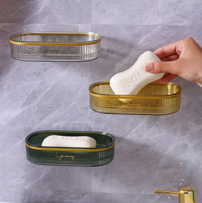 MZL Wall-Mounted Drain Soap Box Household New Toilet Soap Double-Layer Shelf Light Luxury Without Punching