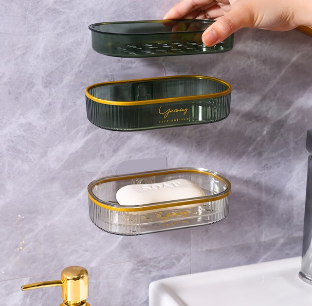 MZL Wall-Mounted Drain Soap Box Household New Toilet Soap Double-Layer Shelf Light Luxury Without Punching