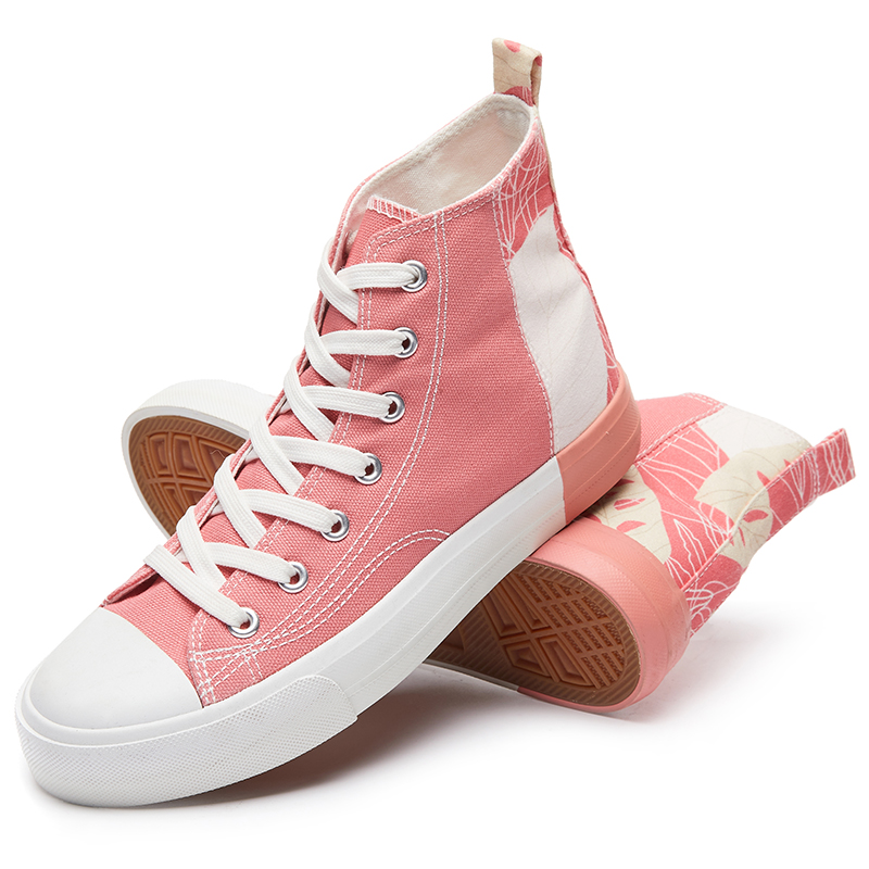 Fashionable 2022 Summer Color Splicing  Women Canvas Sneaker High Top Contrast Color Rubber Strip Canvas Shoes