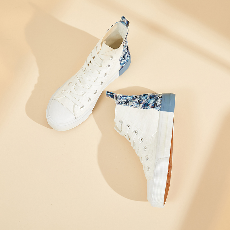 Fashionable 2022 Summer Color Splicing  Women Canvas Sneaker High Top Contrast Color Rubber Strip Canvas Shoes