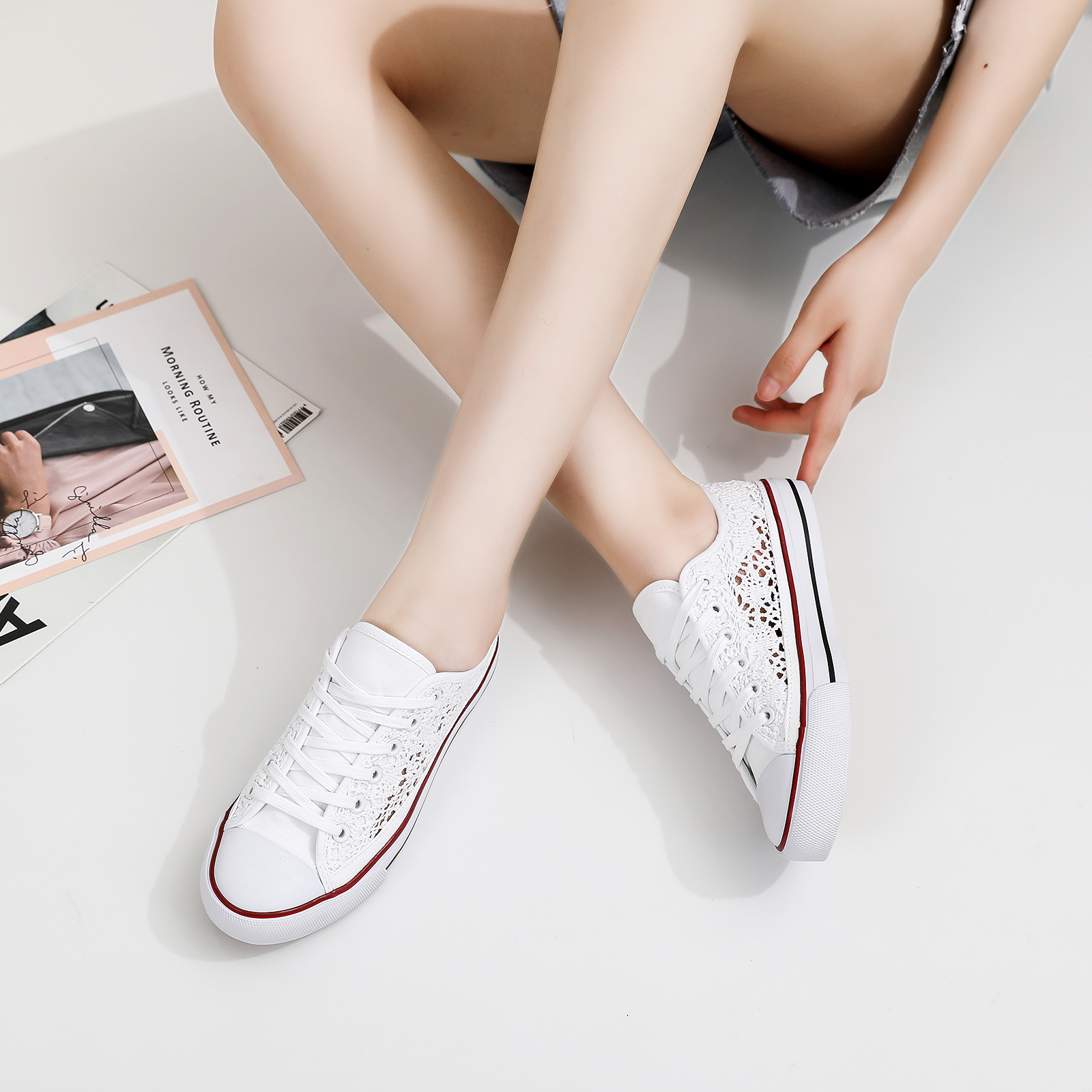  Casual Low Top White Canvas Shoes Women Classic Hollow Out Canvas Shoes For Ladies