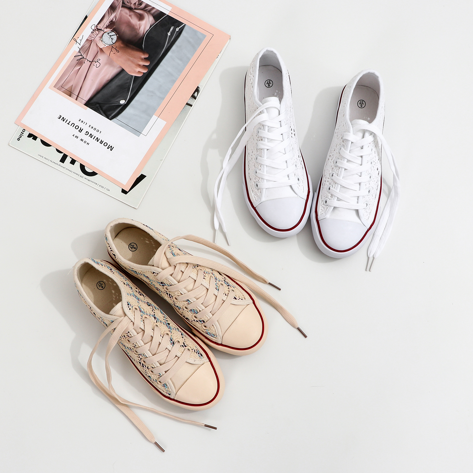  Casual Low Top White Canvas Shoes Women Classic Hollow Out Canvas Shoes For Ladies