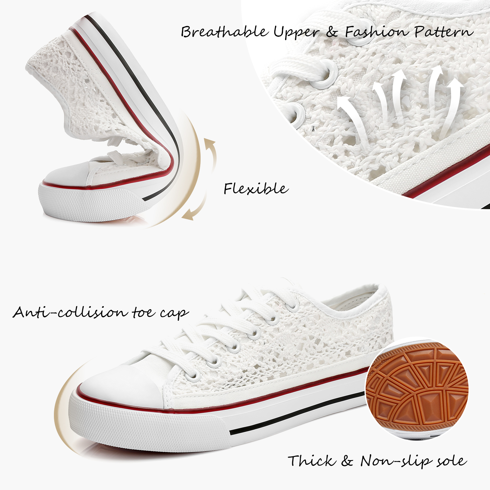  Casual Low Top White Canvas Shoes Women Classic Hollow Out Canvas Shoes For Ladies
