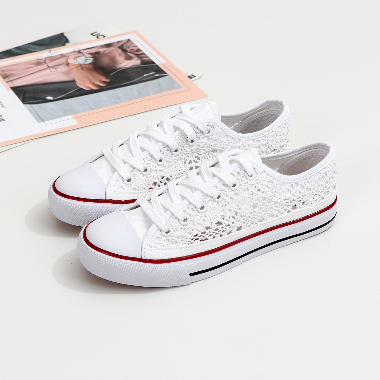  Casual Low Top White Canvas Shoes Women Classic Hollow Out Canvas Shoes For Ladies