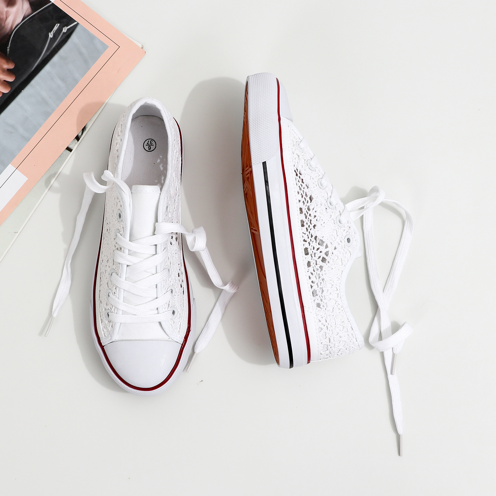  Casual Low Top White Canvas Shoes Women Classic Hollow Out Canvas Shoes For Ladies